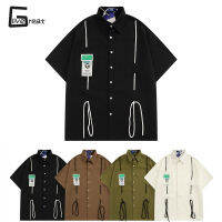 LIVE GREAT เสื้อแขนสั้นมีกระเป๋าตราสัญลักษณ์,มีระบายและหล่อ,ทรงหลวมแนวสตรีท,เสื้อเฉพาะกลุ่มสำหรับทั้งหญิงและชาย,แผ่นปะและงานเย็บปะติด