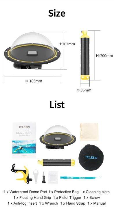 gopro-hero-12-11-10-9-dome-port-telesin-6-โกโปร-9-10-11-12-โดมพอร์ต-พร้อมที่กดชัตเตอร์-ยี่ห้อ-telesin