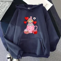 Pakaian Wanita Hari Kasih Sayang Hoodie Kartun Lucu Anak Anjing Di Mug Kaus Pria Pullover Kawaii Gadis Streetwear Y2K Pakaian Korea Size Xxs-4Xl