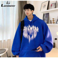 Lansboter เสื้อฮู้ดผู้ชายแนวสตรีทเสื้อสเวตเชิ้ตพิมพ์ลายไฟรูปหัวใจแนววินเทจ