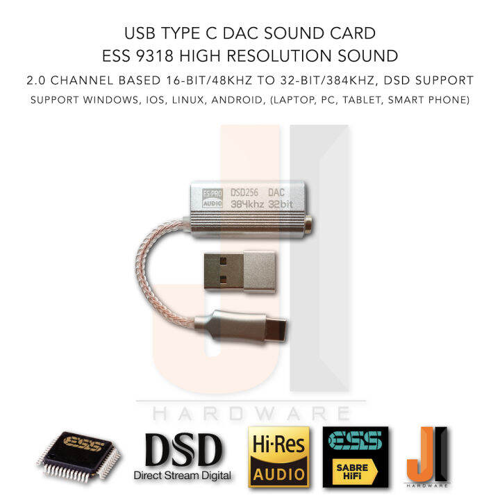 usb-type-c-dac-sound-card-ess-9318-high-resolution-sound-for-pc-tablet-laptop-smart-phone-support-ios-windows-android-ของใหม่มีกล่องใส่