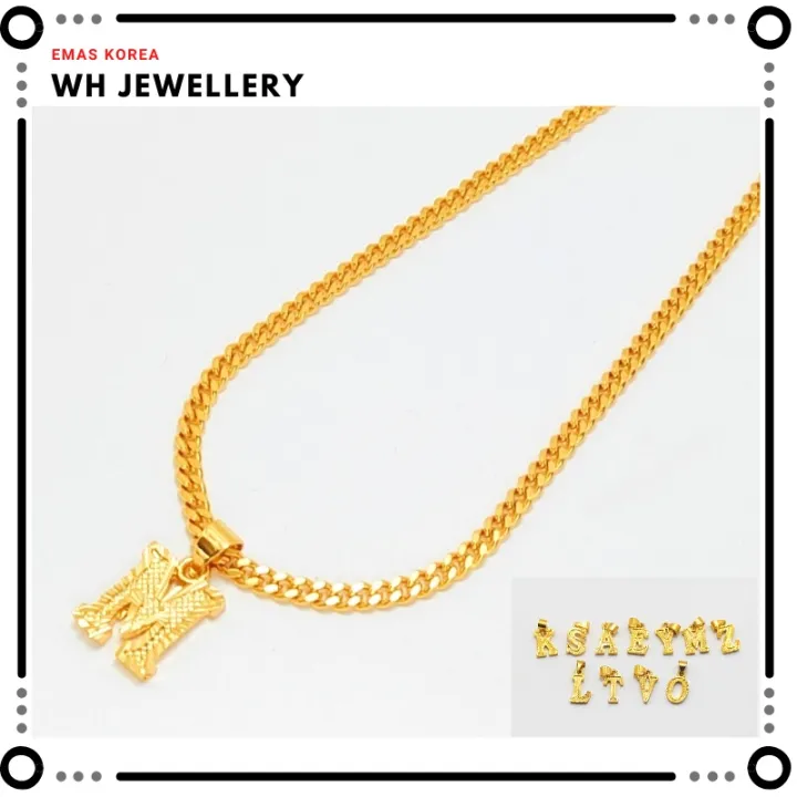 Rantai Leher Perempuan Dan Loket Huruf Emas Korea 24k Gold Plated Women