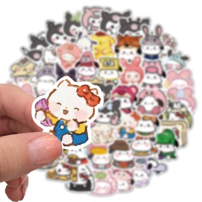 56pcs Mixed Cartoon Sanrio Stickers Cute Hello Kitty Cinnamoroll Kuromi My Melody Waterproof Sticker Decals for Kids Toys Stickers Labels
