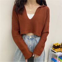 24A5951 Autumn New One-shoulder Short Cropped Chain Cardigan Black Long-sleeved Knitted Top Women