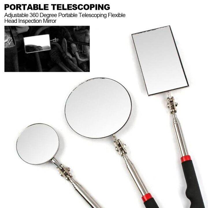 360-retractable-telescopic-inspection-detection-lens-round-mirror-silver-pocket-clip-new-car-tools-extend-7-1-4-quot-to-30-quot-diy-tool