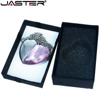 JASTER USB 2.0 Diamond crystal love heart with gift box USB flash drive pendrive 4GB 64GB Memory stick thumb drive customer logo