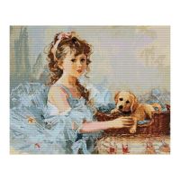 Embroidery Kits for Adults Kids, Girl Animals Dog Puppy 11CT Stamped DIY Needlework Easy Beginners