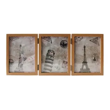 Tri-Fold Hinged Photo Frame Wooden Picture Frame with Plexiglass Board  Hinge for Wedding Tabletop Photo Display 