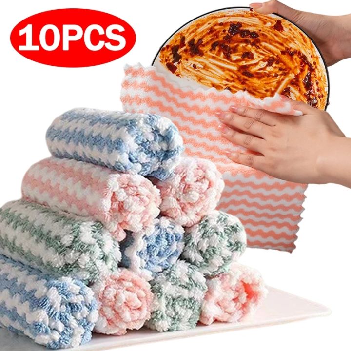 10pcs Kitchen Dishwashing Cloth, Oil-Free And Absorbent Stain Removal