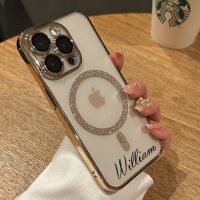 Personalized Name Custom Palting Magsafe Wireless Charge Phone Case For iPhone 14 13 12 11 Pro Max Bling Glitter Soft Cover Gift