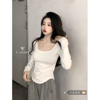 Pure Desire Sweet Spicy Square Collar T-Shirt New Female 2022 Summer Long Sleeve Cultivate Ones Morality Show Thin Render Unlined Upper Garment Of Short White Blouse