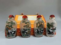 △▩ Chinese Glass Hand Painted Exquisite Inner Painting Panda Snuff Bottle