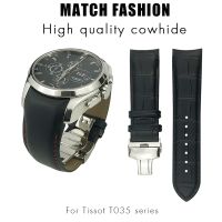 （Bar watchband）สายนาฬิกาหนังแท้22มม. 23มม. 24มม. พอดีกับ Tissot T035 617 627หนังวัวสีน้ำตาลดำ439สายนาฬิกาเครื่องมือตะขอผีเสื้อ