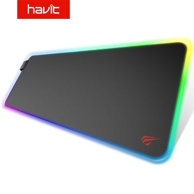 HAVIT แผ่นรองเมาส์ไฟ RGB Backlit ไฟ14กลุ่ม USB แผ่นรองผ้าห่มฐานกันลื่นสำหรับคอมพิวเตอร์แล็ปท็อปเล่นเกมที่มีไฟเพิ่มขึ้น