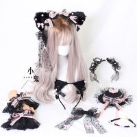 Black Pink Lolita Headdress Lolita Bow Hair Accessories Sweet House Lace Yarn Point Flat Hat Headband