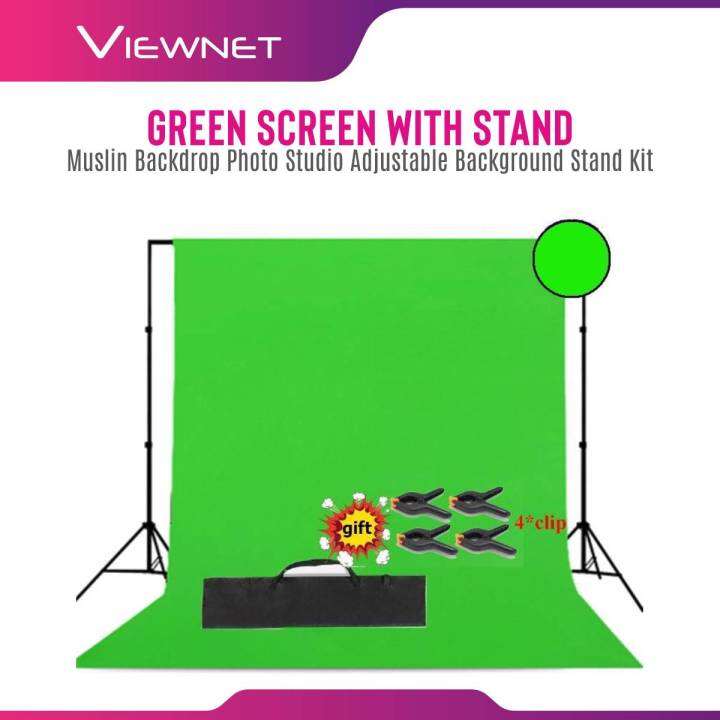Green Screen With Stand Muslin Backdrop Photo Studio Adjustable 2x3m