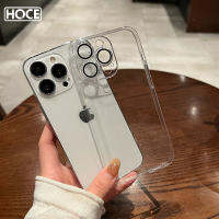 เคสโทรศัพท์ชัดเจนแบบ HD HOCE กับฟิล์มเลนส์สำหรับ iPhone 15 14 13 12 11 Pro Max เคสหลัง PC แบบแข็ง14 15 Plus เคสฝาหลังใสกันกระแทก