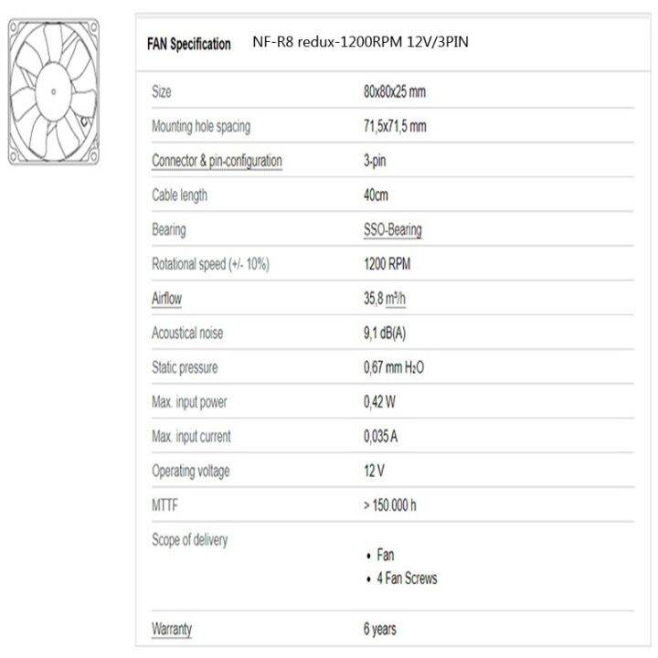 noctua-nf-r8-redux-compute-cooling-fan-12v-3pin4pin-80mm-pwm-quiet-for-case-cooling-cpu-cooler-radiator-replace-fan-80x80x25mm