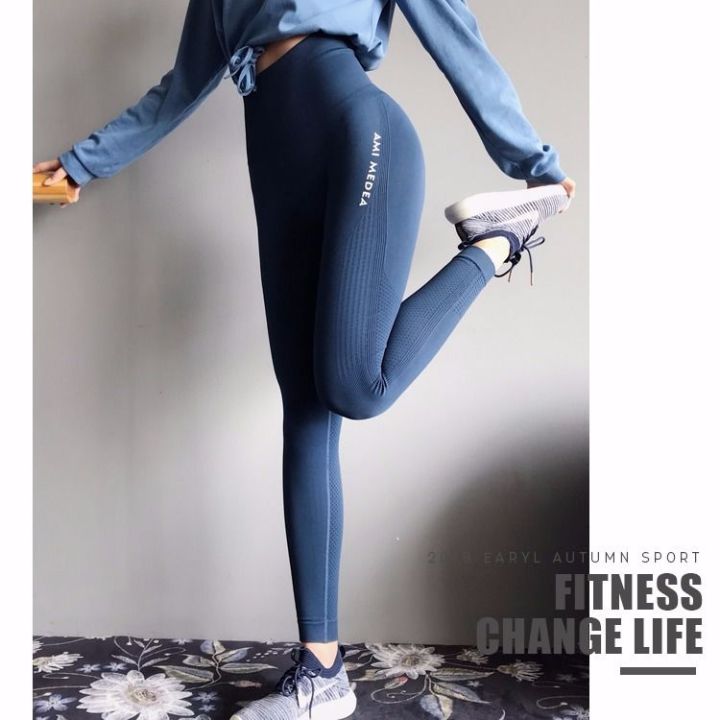 cod-กางเกงฟิตเนสผู้หญิงกางเกงกีฬายืดหยุ่นสูงเลกกิ้งสำหรับฝึกวิ่งใส่ด้านนอกกางเกงโยคะเอวสูงยกสะโพกพีช-christmas-gift