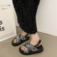 COD 2023 Summer new sequins fashion all-match thick-soled sandals Womens Open toe buckle comfortable skirt beach shoes