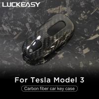 LUCKEASY For Tesla Model 3 Key Protector Auto Accessories Model3 2023 Key Fob Cover Car Key Carbon Fiber Case Hard Shell Cover