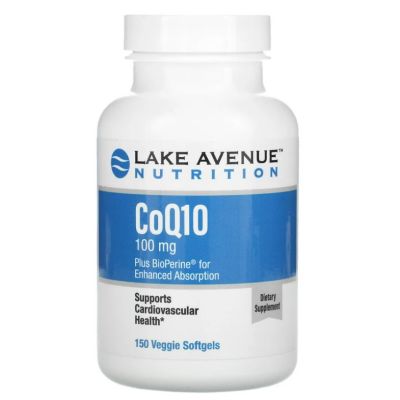 Lake Avenue Nutrition, CoQ10 Plus BioPerine, 100 mg, 150 Veggie Softgels โคคิวเท็น สุขภาพหัวใจ