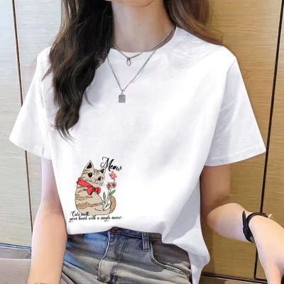 เสื้อยืดผู้หญิงพิมพ์ลายใหม่เสื้อสไตล์แขนสั้นเกาหลีเสื้อลำลองแฟชั่นเรียบง่ายสำหรับฤดูร้อน