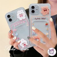 Casing เคสโทรศัพท์มือถือ กันกระแทก ลายกระต่ายน่ารัก พร้อมช่องใส่บัตร สําหรับ Compatible For  14 13 12 11 Pro Max SE 2020 X XR Xs Max 7 8 6 6s Plus