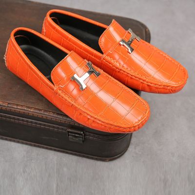 Clsaaic Fashion Orange Men Loafers Shoes Big Size 48 Leather Casual Shoes Men Flats Slip-on Driving Shoes Men mocasines hombre