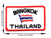 ตัดรีด ตัวรีดติดเสื้อ อาร์มปัก ติดเสื้อปัก ปักเสื้อ DIY ลาย BANGKOK THAILAND สีขาว ขอบแดง มีบริการเก็บเงินปลายทาง