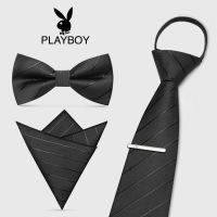 High-end ZARAˉ Playboy Black Tie Bow Tie Mens and Womens Square Scarf Suit Formal Suit Zipper Knot Free Lazy