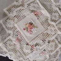 2P/Set New CottonRibbon Embroidered laceSquare Coaster vaseMat Natural Hand-Crocheted Placemat Tuscany Embroidered25x25cm