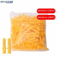 200pcs Plastic expansion pipe M6x30mm M8x40mm rubber plug plastic pipe nylon column expansion screw anchor plug wall plugs