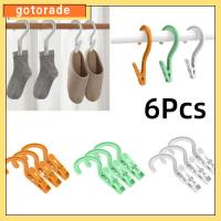 GOTORADE 6 Pcs พร้อมตะขอเกี่ยว เสื้อผ้า PEGS พลาสติกทำจากพลาสติก กันลม คลิปอบแห้ง แบบพกพาได้ กันลื่น คลิปกรองอากาศถุงเท้า เสื้อผ้าสำหรับเด็ก