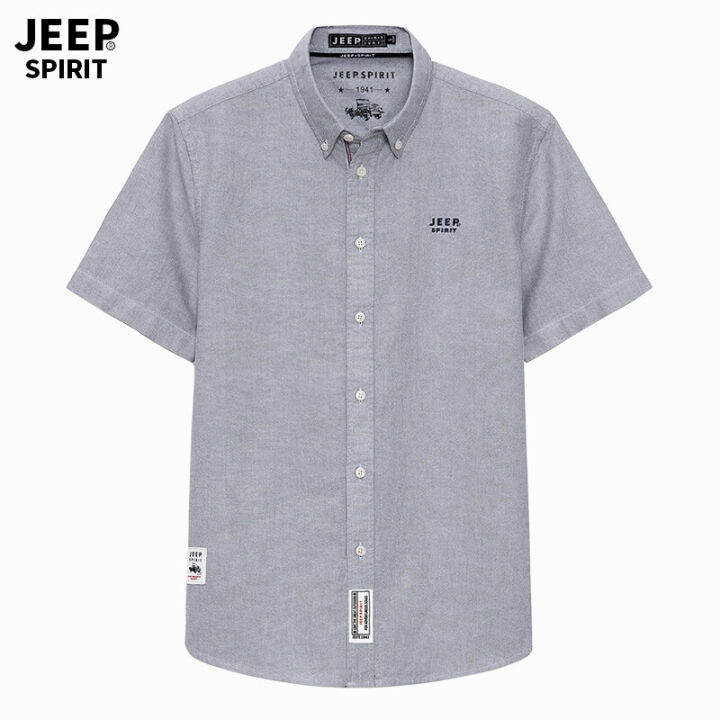 jeep-spirit-เสื้อเชิ้ตเสื้อบางแขนสั้นผู้ชาย-เสื้อเชิ้ตแขนสามส่วนผ้าคอตตอนทรงหลวมสีพื้นสำหรับฤดูร้อนของเสื้อเชิ้ตผู้ชาย9449