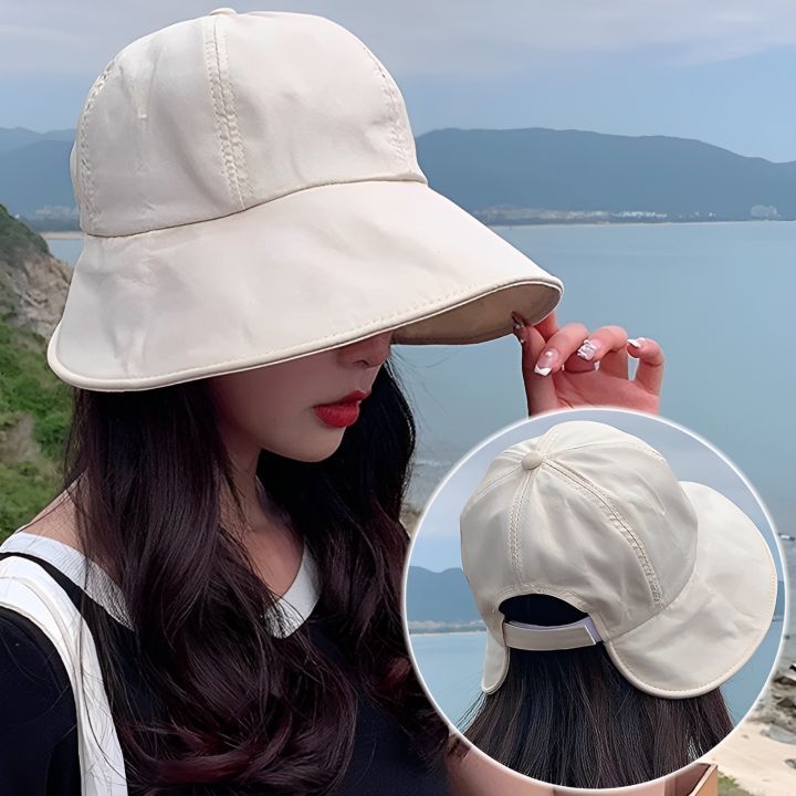 bucket-hat-women-foldable-sunshade-sun-hats-for-women-ladies-korean-fishing-hat-fisherman-cap-adjustable-rope-gorro-sunhat-adhesives-tape