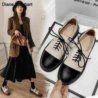 2022 Fashion Spring Oxford flats Woman Lace-up Round Toe loafers Leather Derby Shoes New British Women Thick Heel Shoes 33 34 41