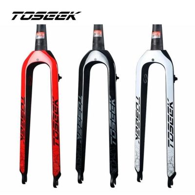 ใยคาร์บอน TOSEEK โช๊คจักรยานจักรยานเสือภูเขา MTB ด้านหน้าส้อมเรียวเล็กส้อมแข็งสีดำสีแดงสีขาว