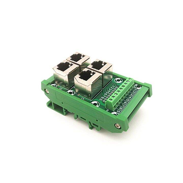 Din Rail Mount Rj45 Module Rj45 8p8c Jack 4Way Buss Breakout Board