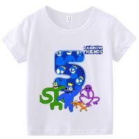 Rainbow Friends Baby Number Cotton T-Shirt Cartoon Boy Girl Birthday Tee Shirt Children Short Sleeve Printed Tops Summer Clothes