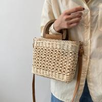 Square Rattan Basket Bag Womens Hollow Straw Shoulder Crossbody Bag Drawstring Handbags Female Fashion Top-Handle Bag Purses