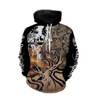 Fashion Mens Hoodies Forest Camouflage Animal Elk Wild Boar Pattern Spring And Autumn Style Street Trend Casual Loose Oversized