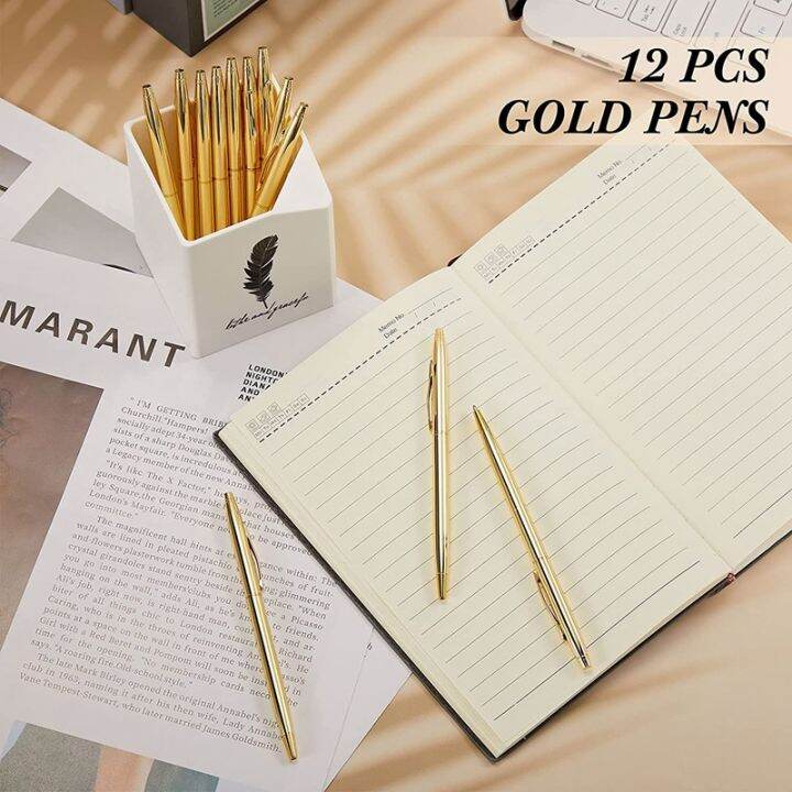 12-pcs-gold-slim-ballpoint-pens-black-ink-1-mm-medium-point-metallic-retractable-pens-for-students-teachers-office