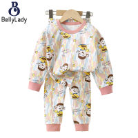 2 Pieces Girls Home Wear Suit Cute Cartoon Printing Long Sleeves Round Neck Shirt Long Johns Set【fast】