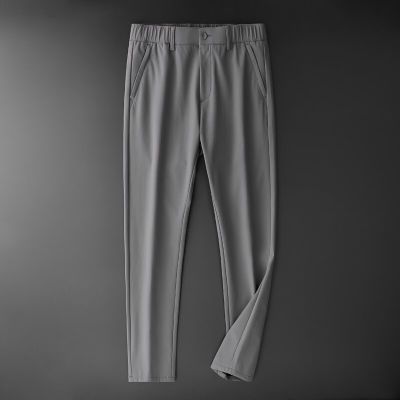 HOT11★BROWON 2023 Autumn Winter Men Clothing New Smart Cal Elastic Waist Pants Thick Soft Skin Straight Anti-wrinkle Trousers Male