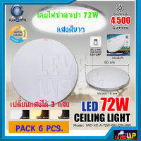 โคมไฟติดเพดาน โคมไฟซาลาเปา LED 3 แสง 72 วัตต์ IWACHI โคมไฟติดลอย โคมไฟติดฝ้า โคมไฟเพดานกลม ปรับได้ 3 แสง แสงสีขาว แสงวอร์มไวท์ แสงคูลไวท์ (แพ็ค 6 หลอด)