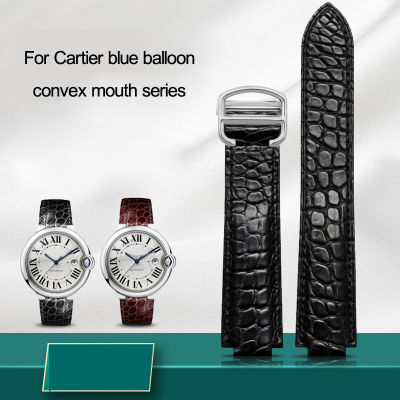 สำหรับ Cartier บอลลูนสีฟ้า n Crocodile Dermis สายนาฬิกาผู้ชายและผู้หญิงขนาดใหญ่และขนาดกลางนาฬิกา Convex Fitting