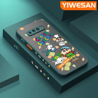 YIWESAN เคสปลอกสำหรับ Samsung Galaxy S10 4G S10 Plus S10 Lite เคสลายการ์ตูนดินสอสีชินจันขอบสี่เหลี่ยมใหม่เคสป้องกันเลนส์กล้องซิลิโคนคลุมทั้งหมดแข็งกันกระแทก