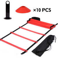 Football Training Ladder Speed Agile Train Kit 19Ft Flat Ladder + 10pcs Training Markers Disc Cones Fitness Foot Speed Ladder Training Equipment