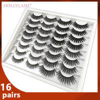 HOLLYLASH ขนตาขนมิงค์เทียมธรรมชาติทำมือขนตาไหมนุ่ม16คู่แบบ3D